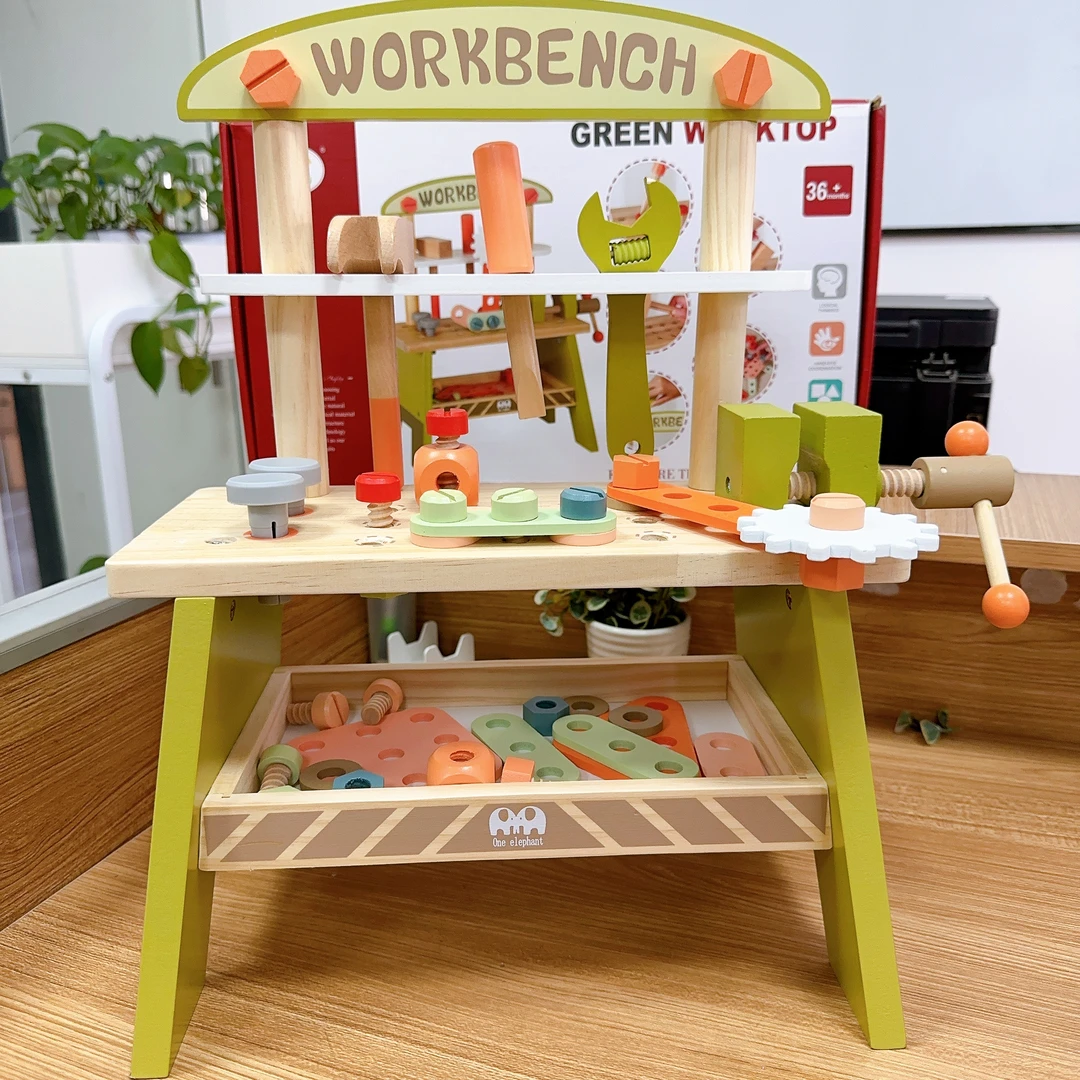 木质绿色工具台男孩敲打拼装儿童节礼物过家家玩具