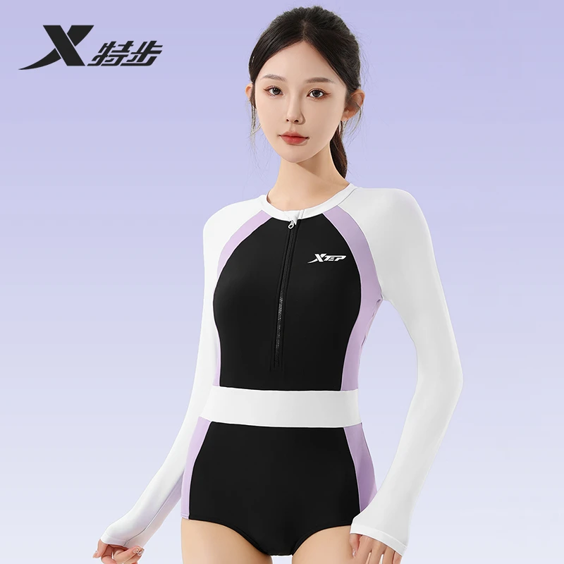 XTEP/特步新款遮肚女士长袖连体三角专业时尚性感网红款温泉泳衣