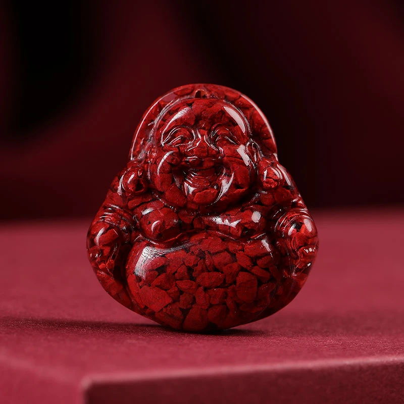 含辰砂工艺品朱砂吊坠 晶体砂弥勒佛吊坠笑佛女款挂坠