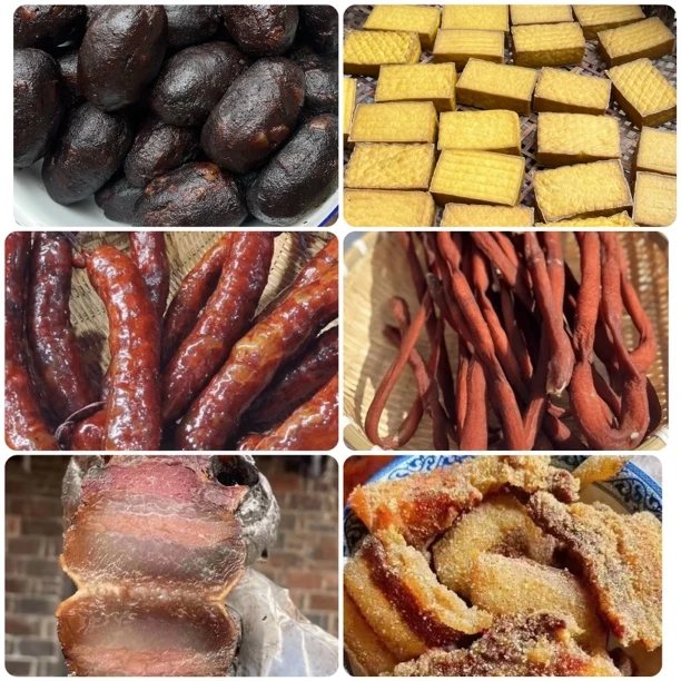 农家柴火腊肉.香肠.猪血丸子等