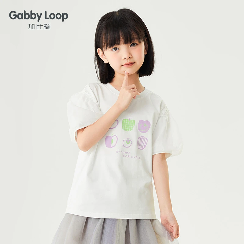 加比瑞童装女童夏季 棉弹力中大童短袖百搭T恤衫圆领上衣GTD32031