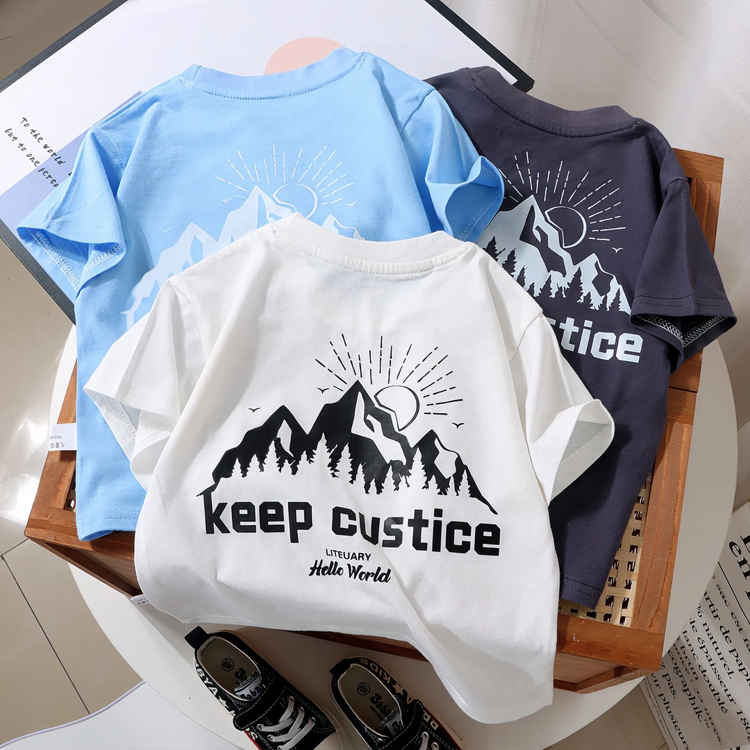 夏季新款男宝女宝印花时尚纯棉百搭短袖T恤