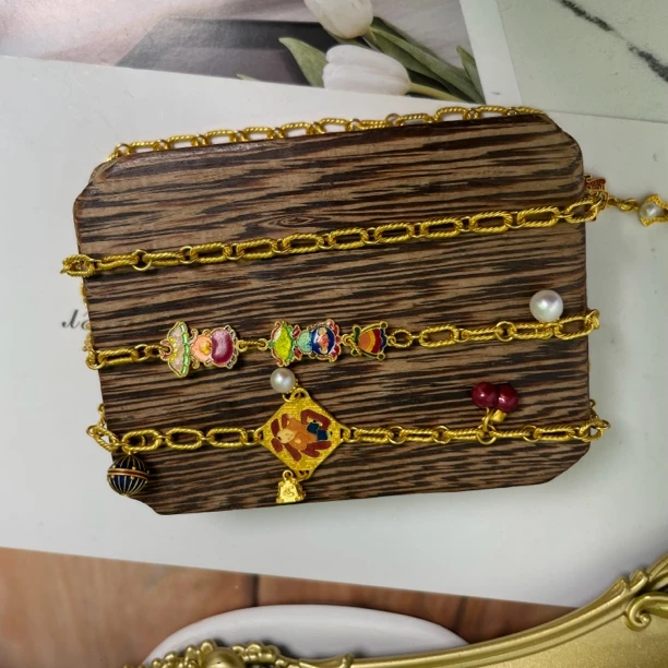 【肆玥珠宝】手工卡链高温烧蓝万能链足金999百搭款项链