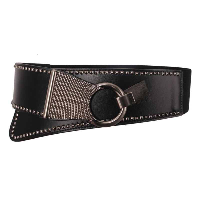 女士时尚铆钉弹力宽腰封时尚百搭装饰腰带配连衣裙大衣毛衣