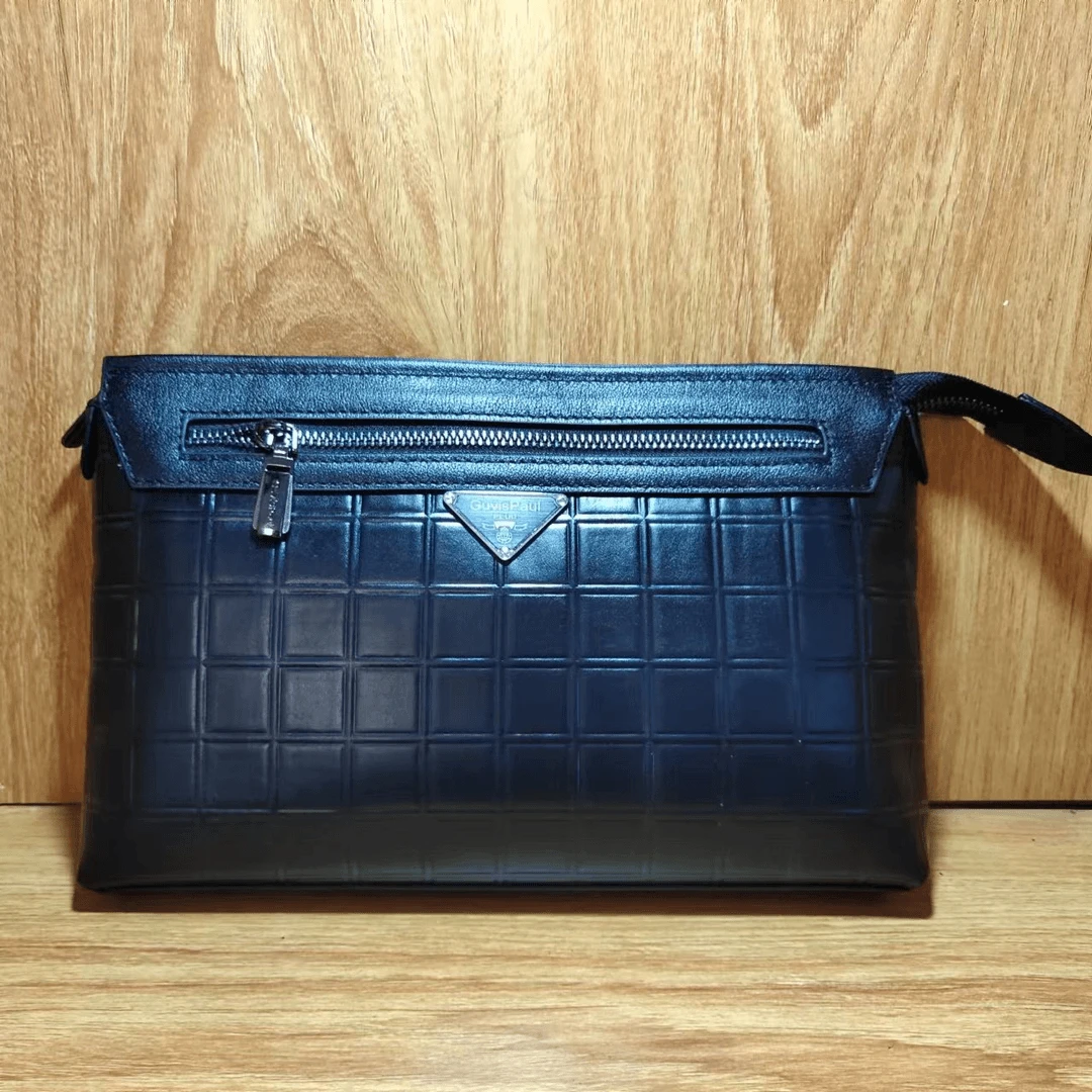 8610古维斯保罗男士休闲百搭黑色潮流真皮腋下时尚压纹手拿包手包