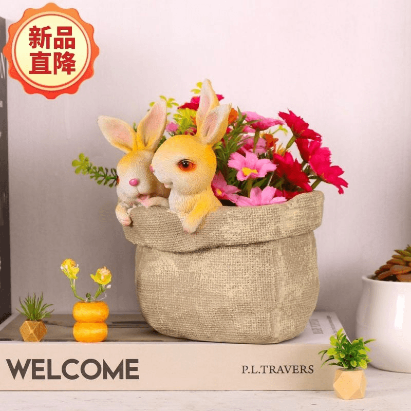 口袋小兔子庭院花盆多肉花盆萌可爱花园装饰桌面摆件创意礼物品