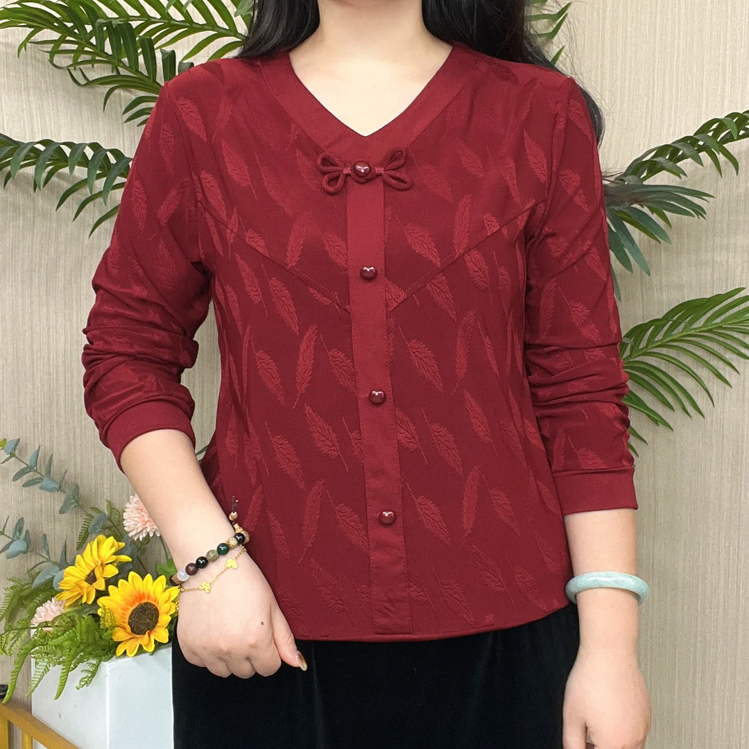 新款中老年洋气时305典百搭妈妈装提花宽松显瘦长袖秋季上衣小衫