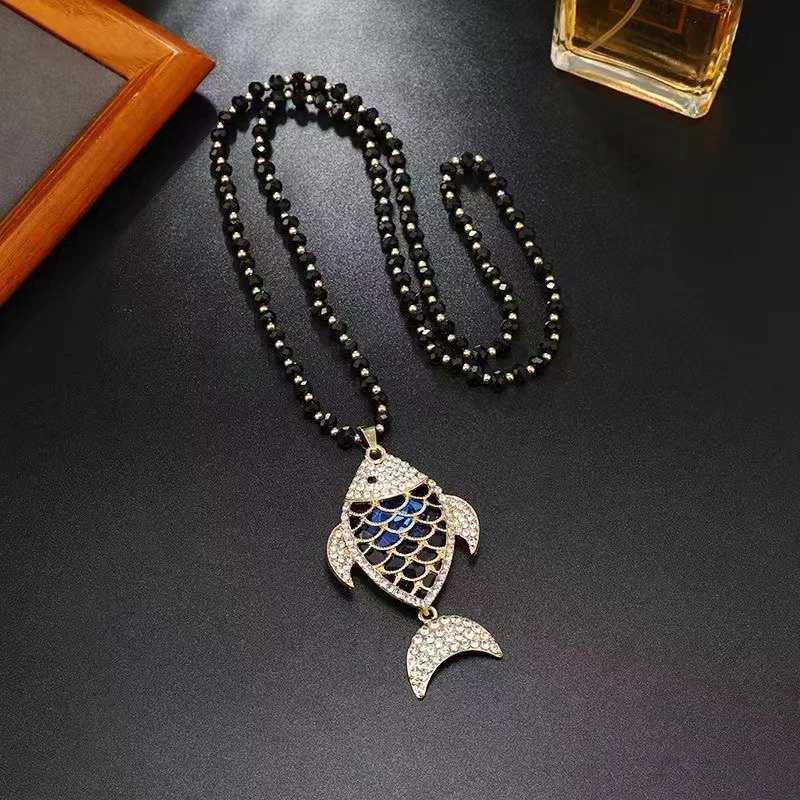 非金属仿水晶项链  韩版时尚年年有鱼吊坠简约长款毛衣链M115