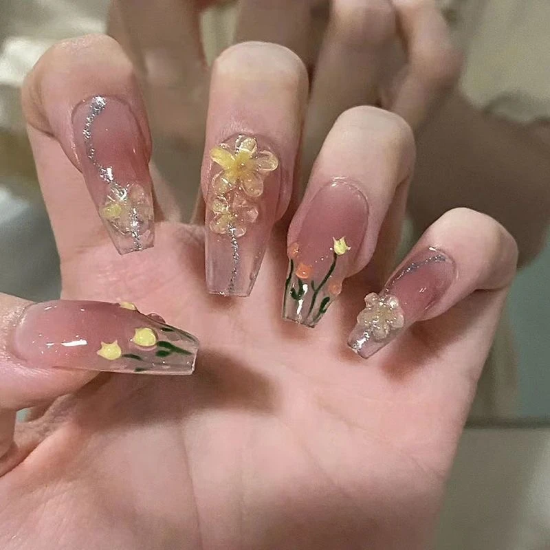 【郁金香】~手绘花朵立体甜美清新美甲气质韩系穿戴甲