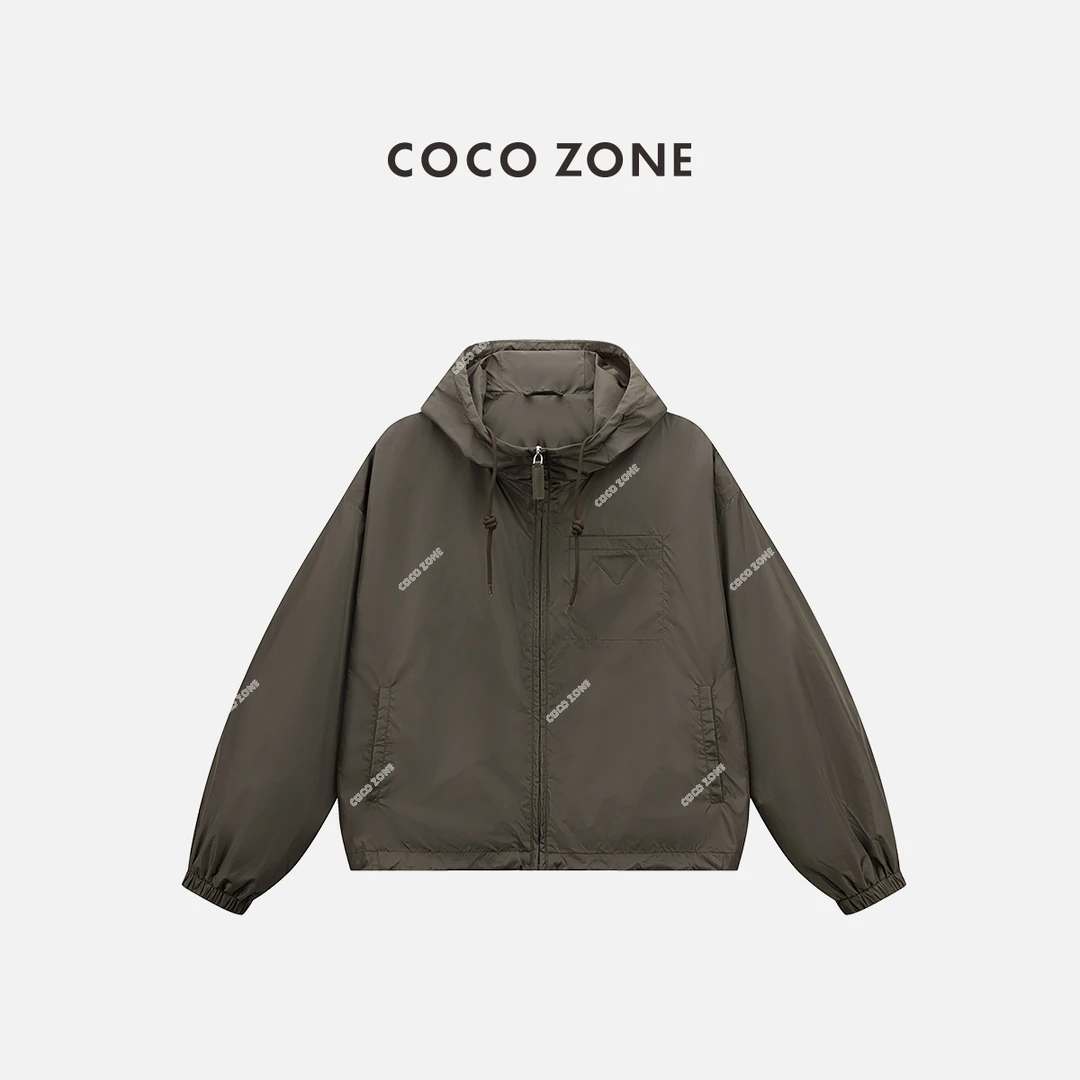 COCO ZONE 刘一一 时尚抽绳连帽拉链外套简约长袖上衣CC1B1450