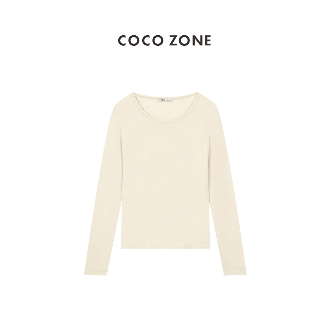 COCO ZONE 刘一一 100羊毛时尚纯色通勤长袖打底衫23C19325