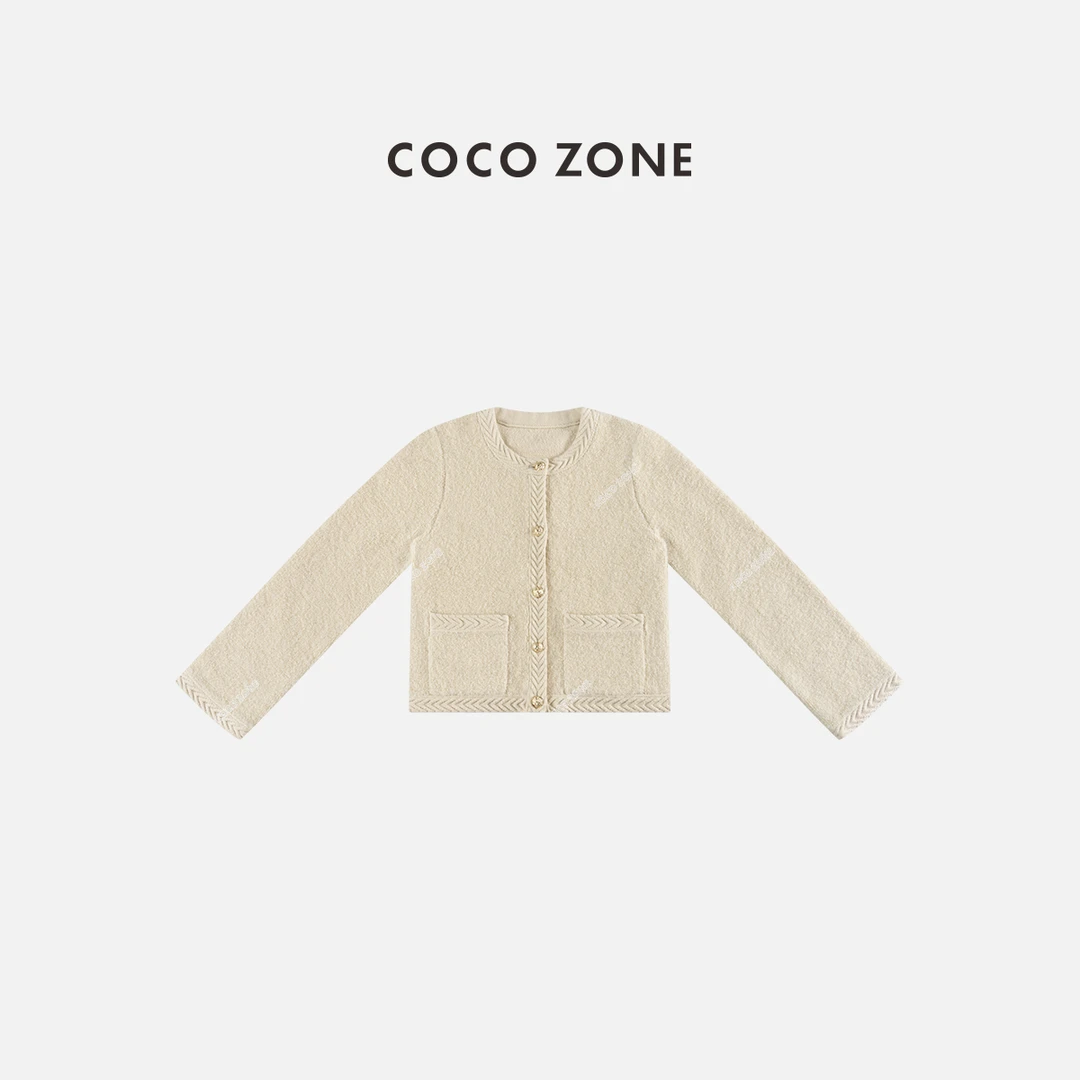 COCO ZONE 刘一一"一眼万年" 冬季法式金属扣针织开衫CC2D2981