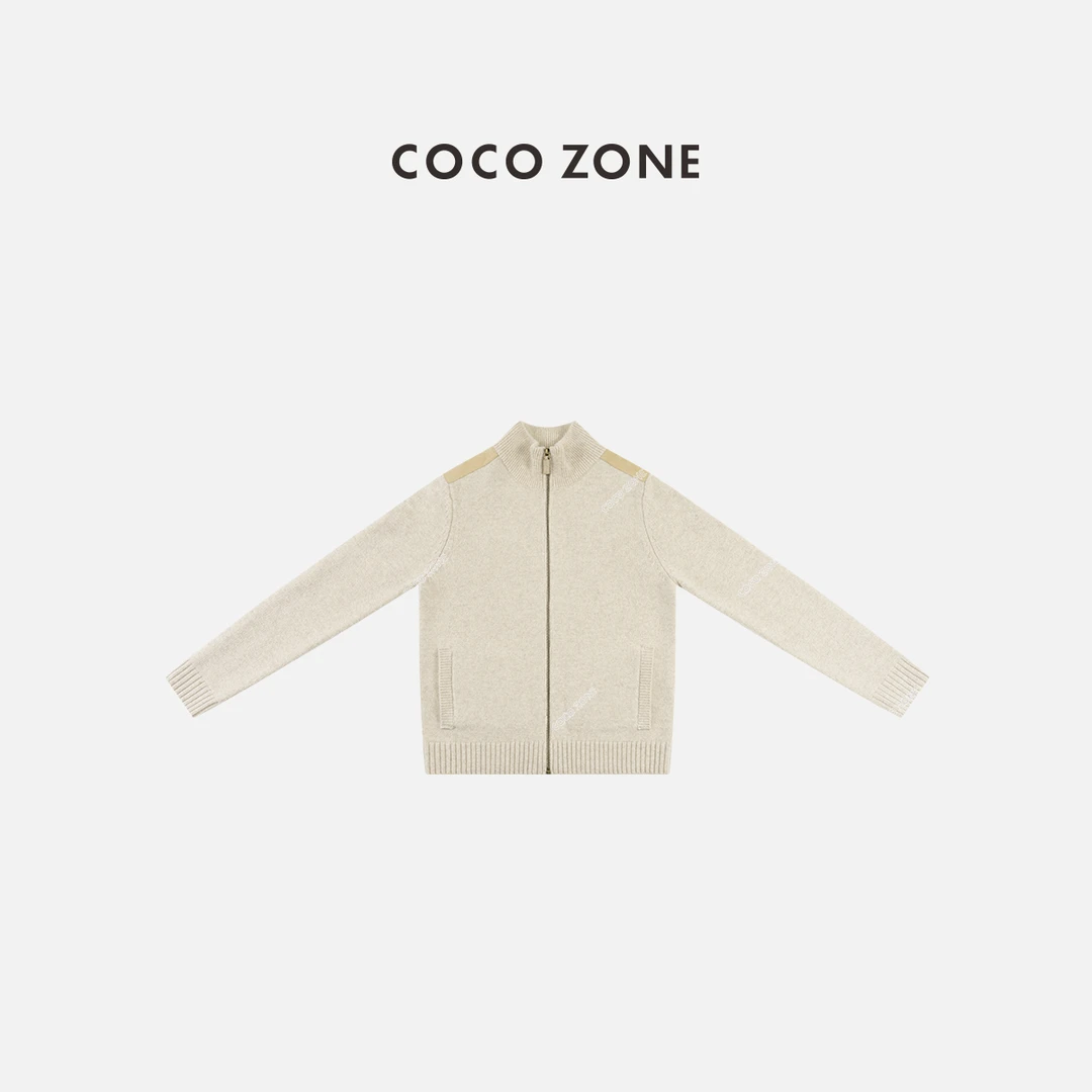 COCO ZONE 刘一一 100绵羊毛拉链针织衫立领开衫上衣CC1D2376