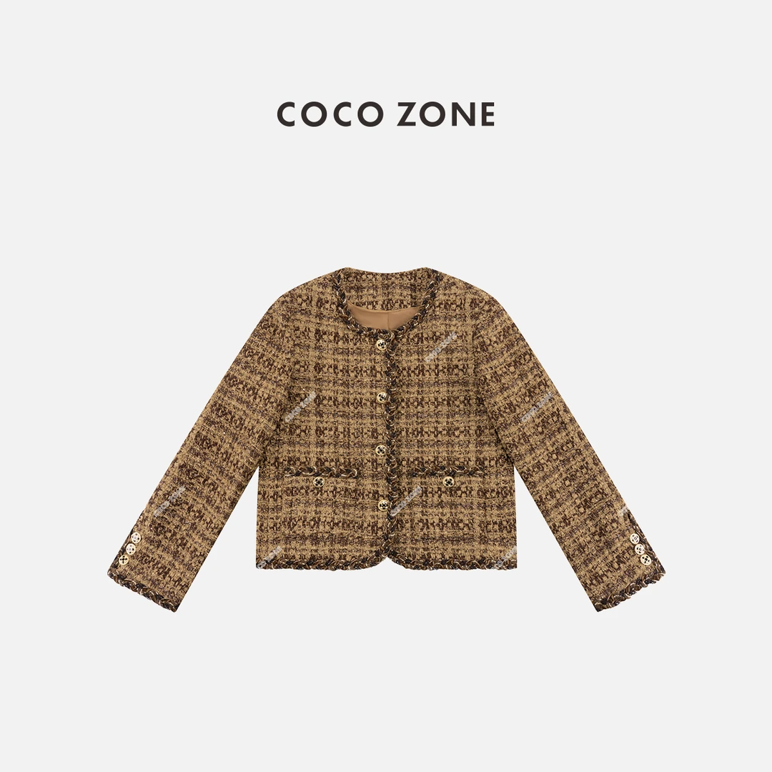 COCO ZONE 刘一一 秋冬小香风拼色编织圆领长袖外套CC2D2609