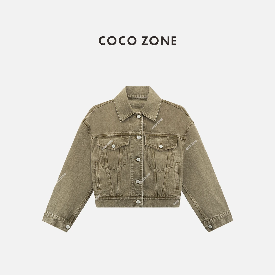 COCO ZONE 刘一一100棉复古翻领牛仔外套气质长袖上衣CC1C1542