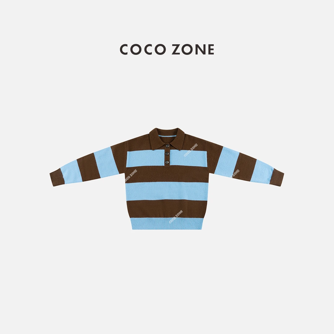 COCO ZONE 刘一一“薄荷巧克力”100绵羊毛条纹撞色针织衫CC1D2725