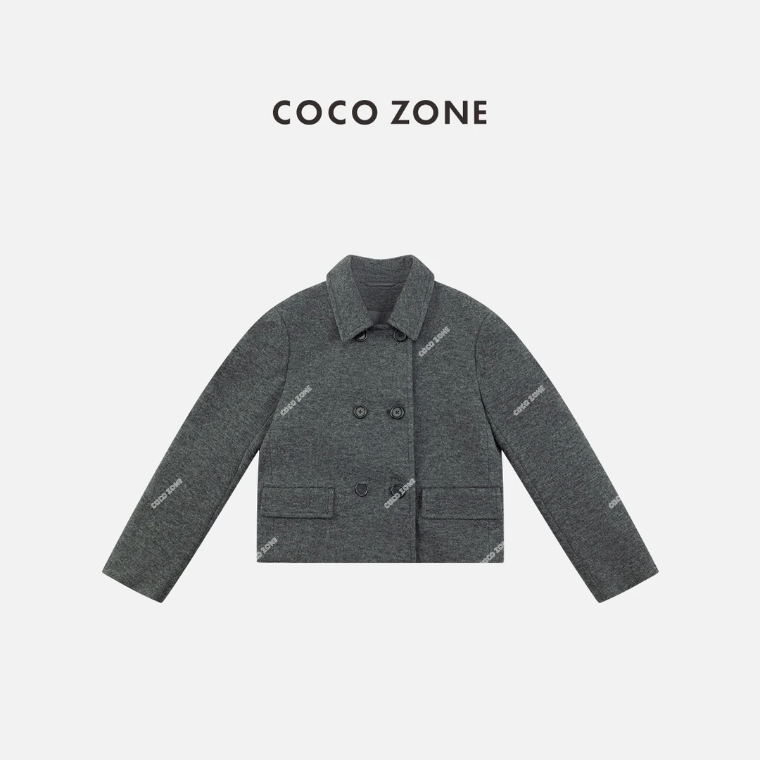COCO ZONE 刘一一"梵岛大衣"高级感简约双排扣呢子外套 CC2C2156