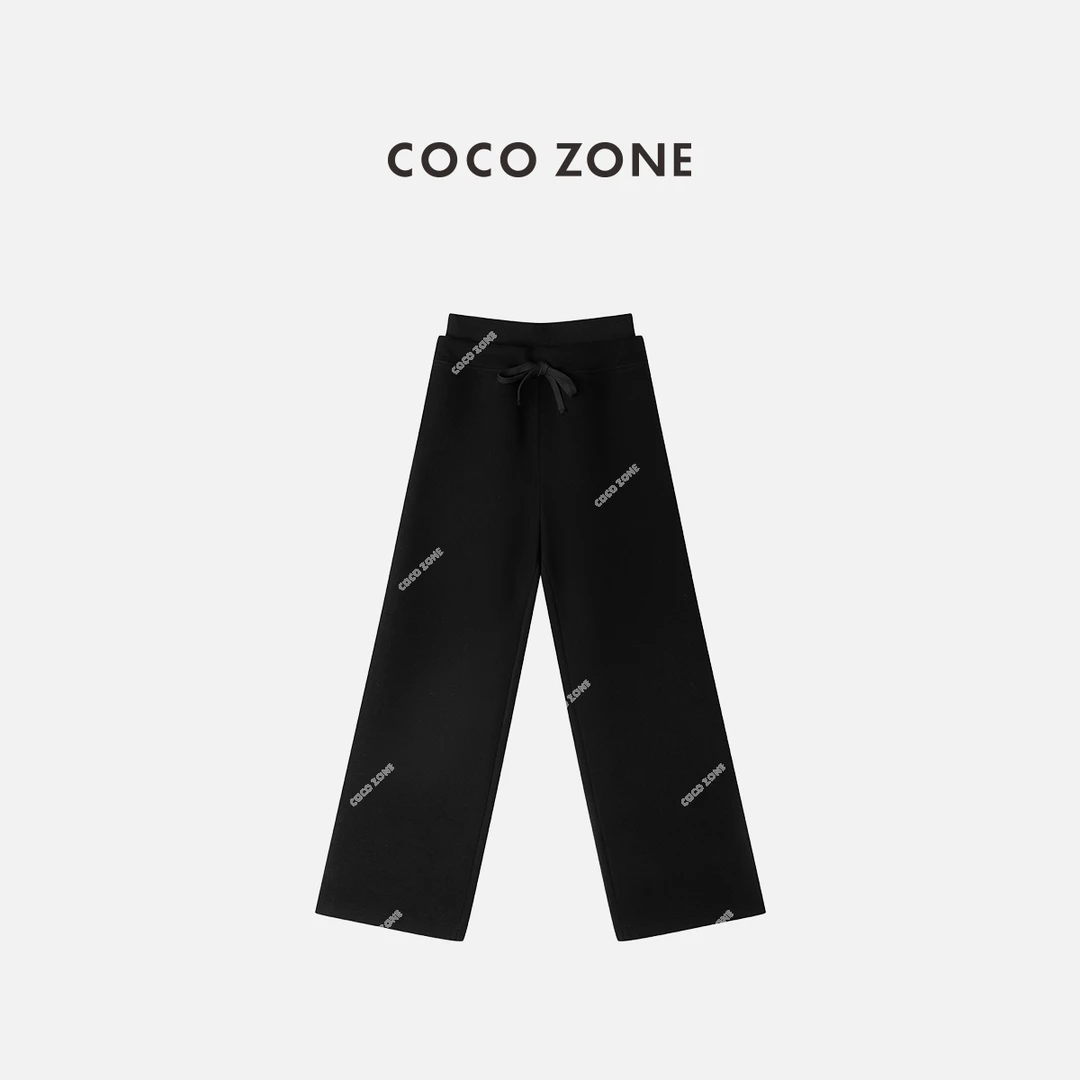 COCO ZONE 刘一一 复古松紧腰系带休闲裤百搭显瘦直筒裤CC2D2374