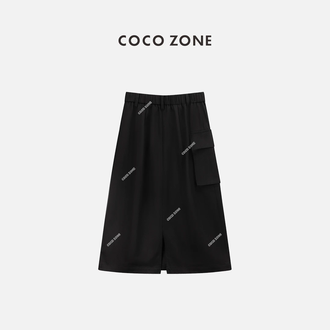 COCO ZONE 刘一一100棉后松紧腰口袋工装半裙显瘦中长裙CC1B0902