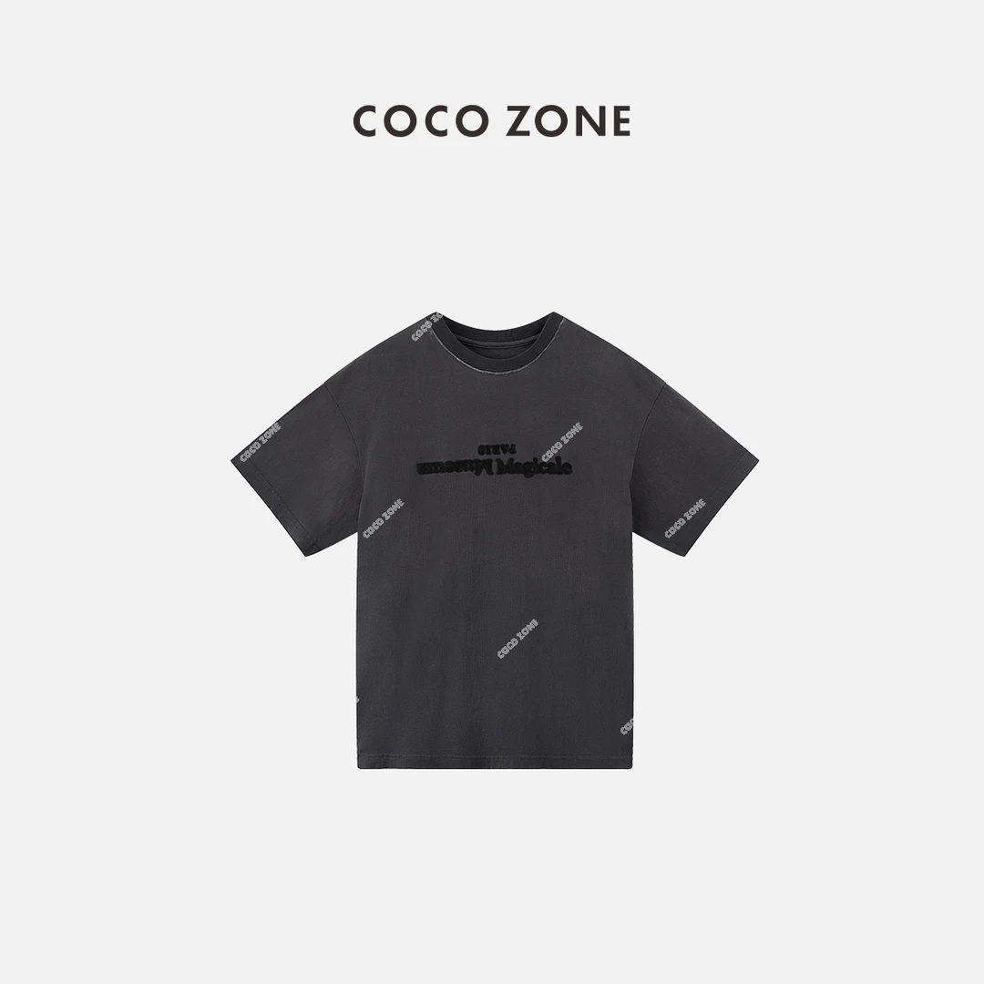 COCO ZONE 刘一一100棉复古圆领短袖T恤字母百搭休闲上衣CC1B1214