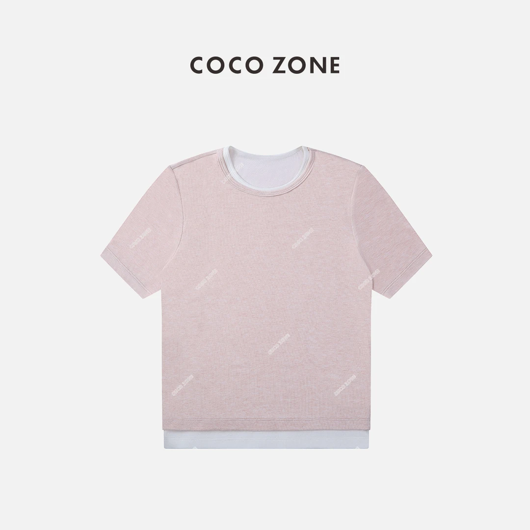 COCO ZONE 刘一一"粉黛"春季圆领打底衫时尚短款T恤24C10374