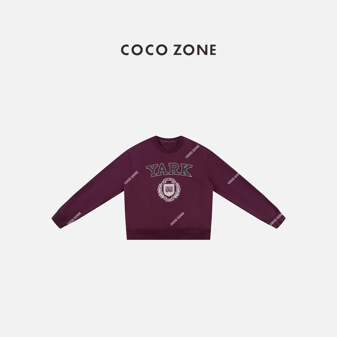 COCO ZONE 刘一一 复古设计感字母圆领卫衣简约长袖上衣CC1D2396