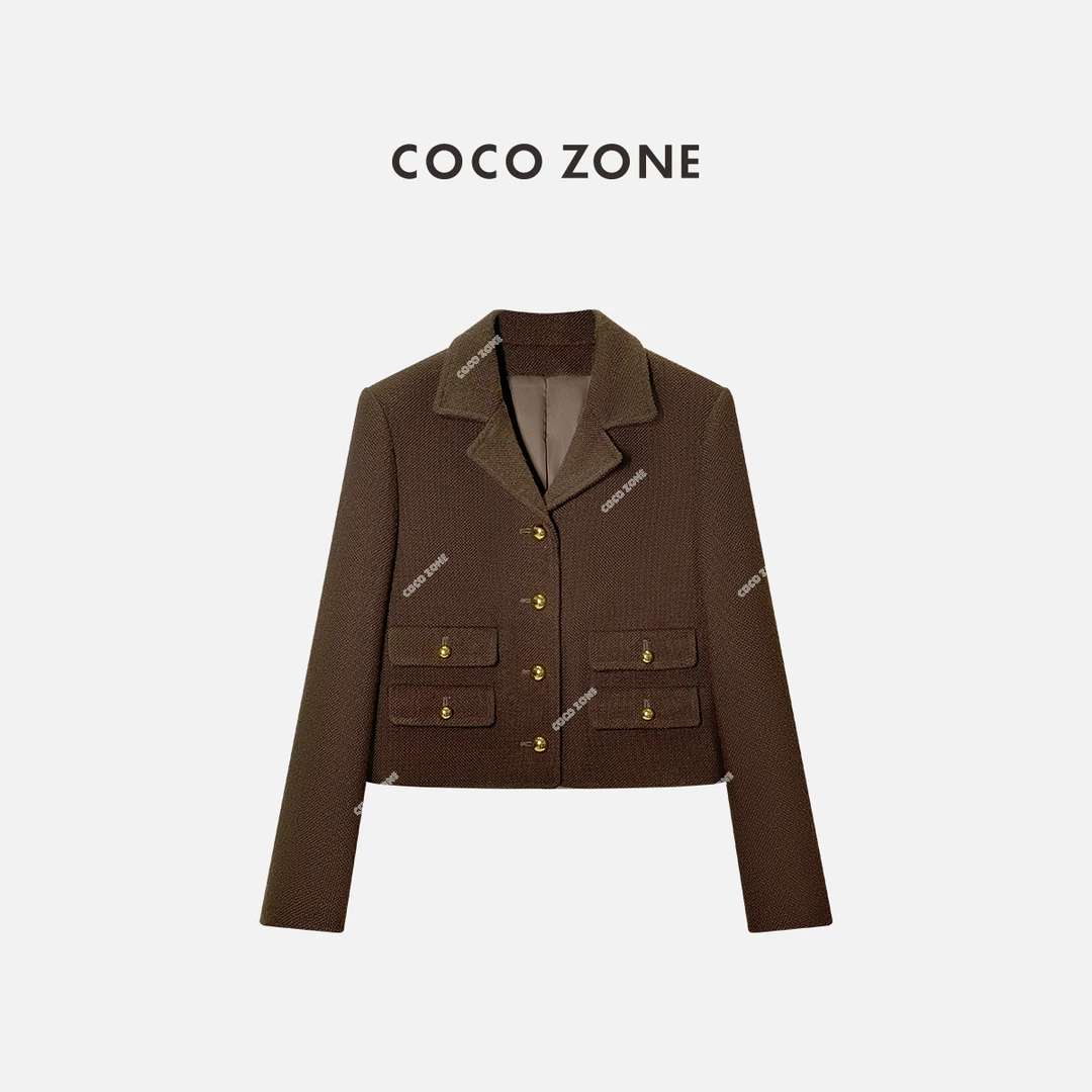 COCO ZONE 刘一一"古里"时尚翻驳领短款气质纽扣设计外套CC2C1516