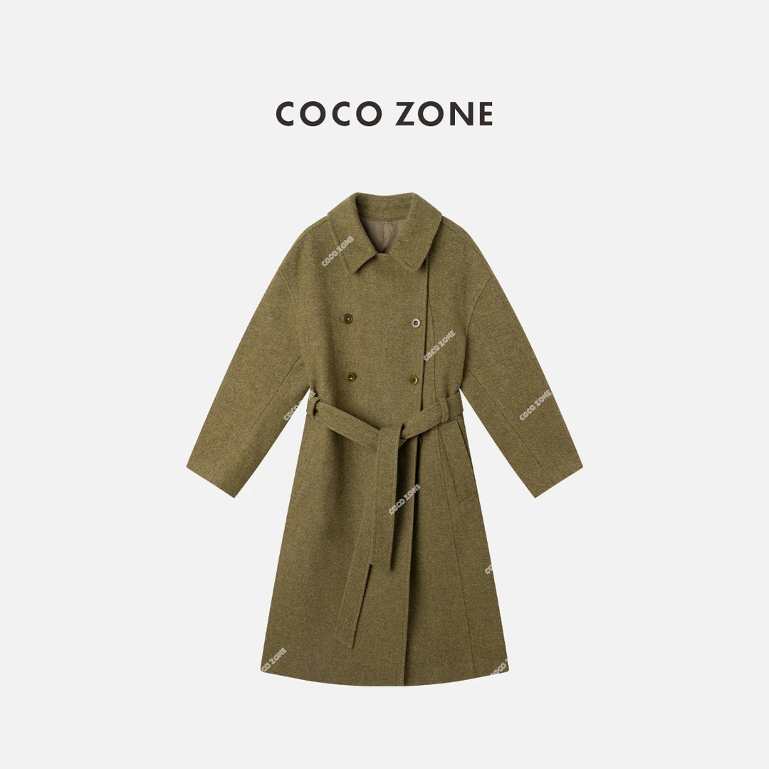COCO ZONE 刘一一"LM大衣"高级感长款双排扣百搭呢子外套CC1C2015