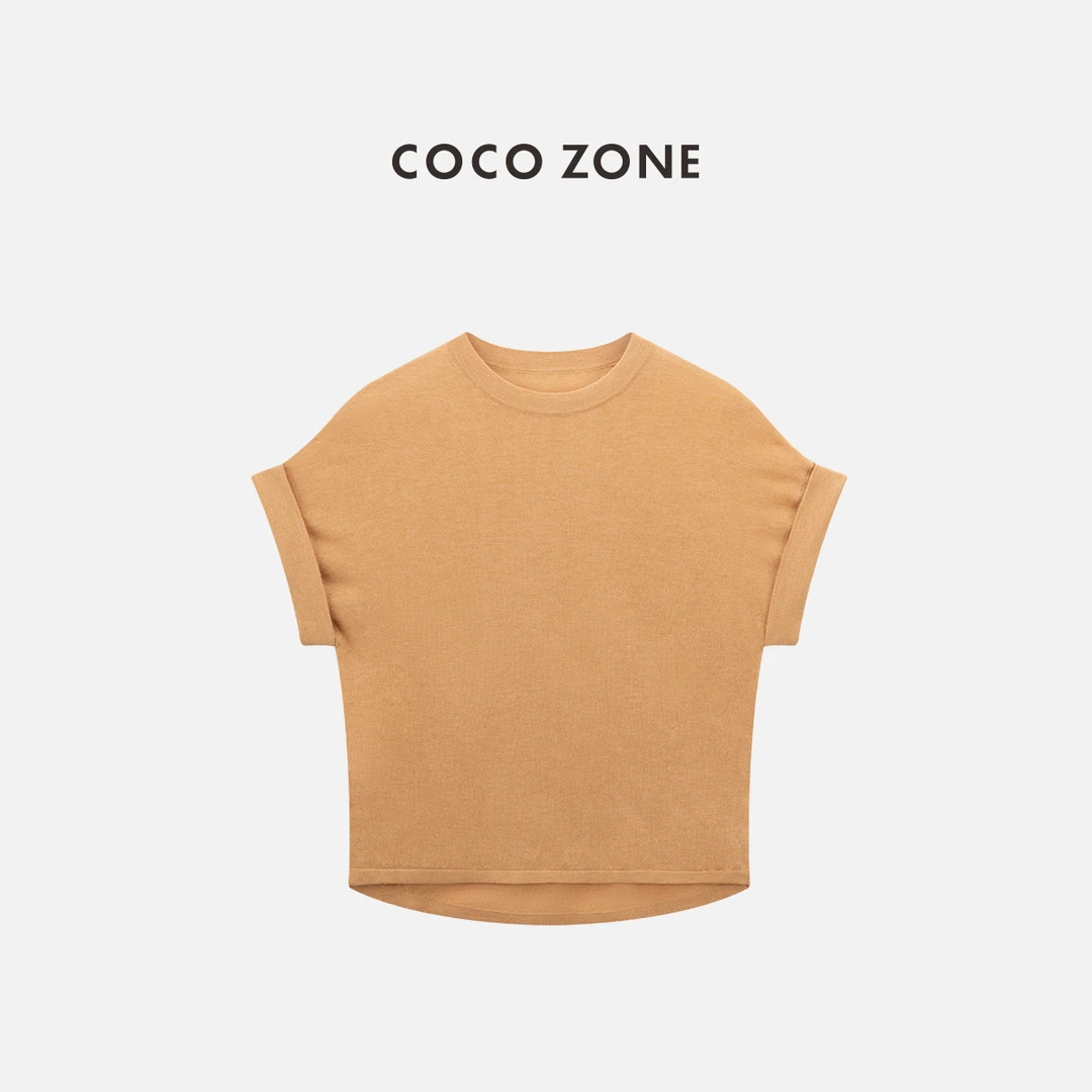 COCO ZONE 刘一一"蝙蝠袖"设计感圆领短袖针织衫简约上衣CC2B1189
