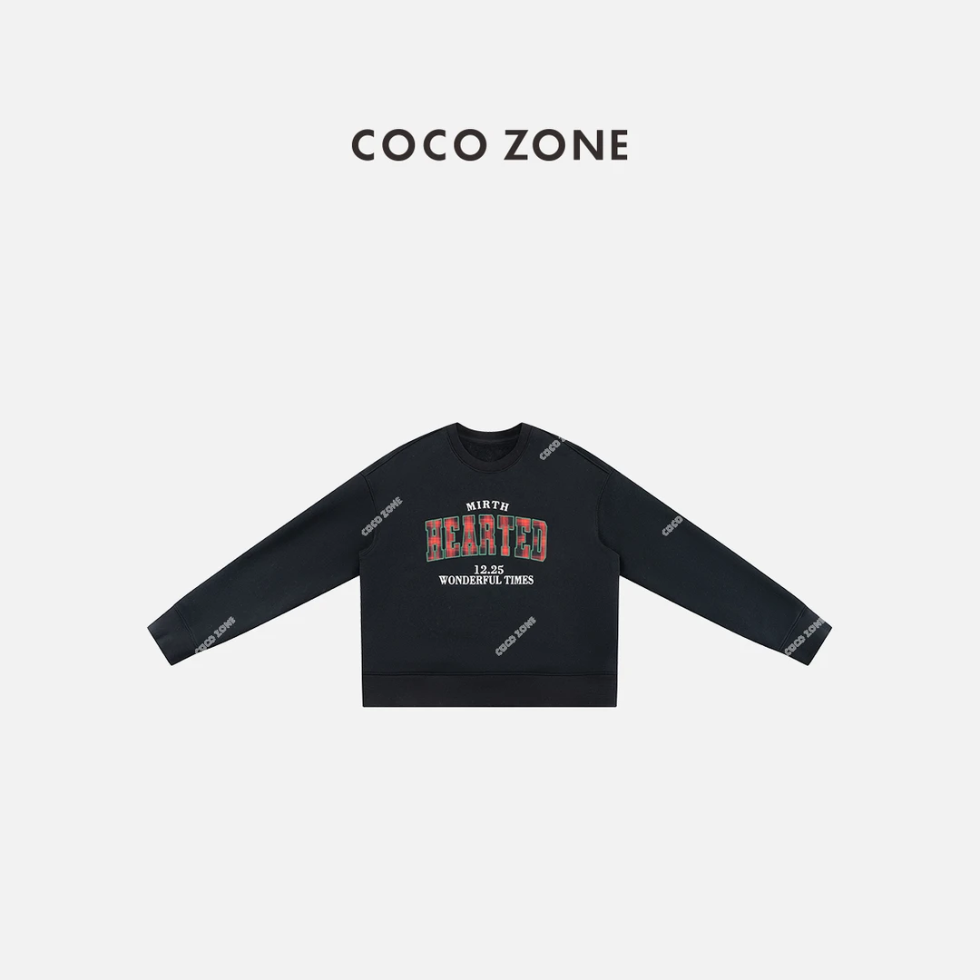 COCO ZONE 刘一一 冬季加绒字母贴布绣花保暖长袖卫衣CC2D3147