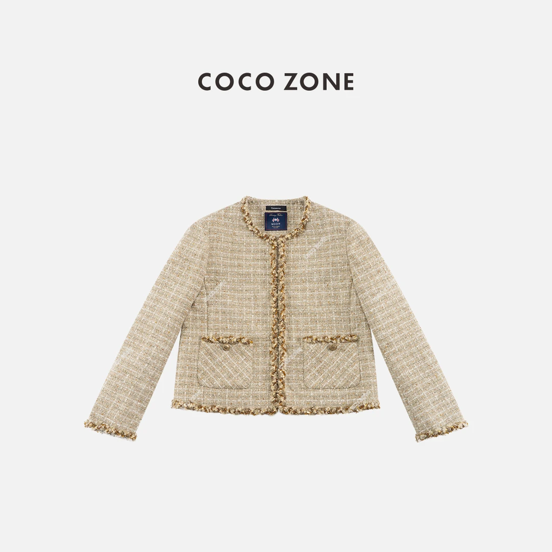 COCO ZONE 刘一一“流金岁月”冬季新款小香风格纹长袖外套CC2D3215