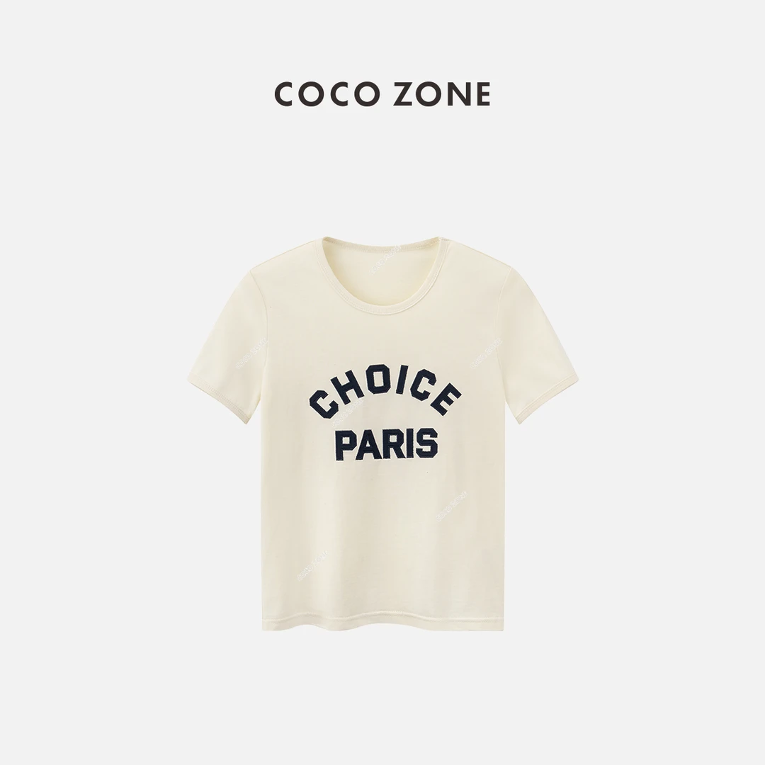COCO ZONE 刘一一"奶酪T"100棉春夏新款字母短袖T恤上衣CC1A0599