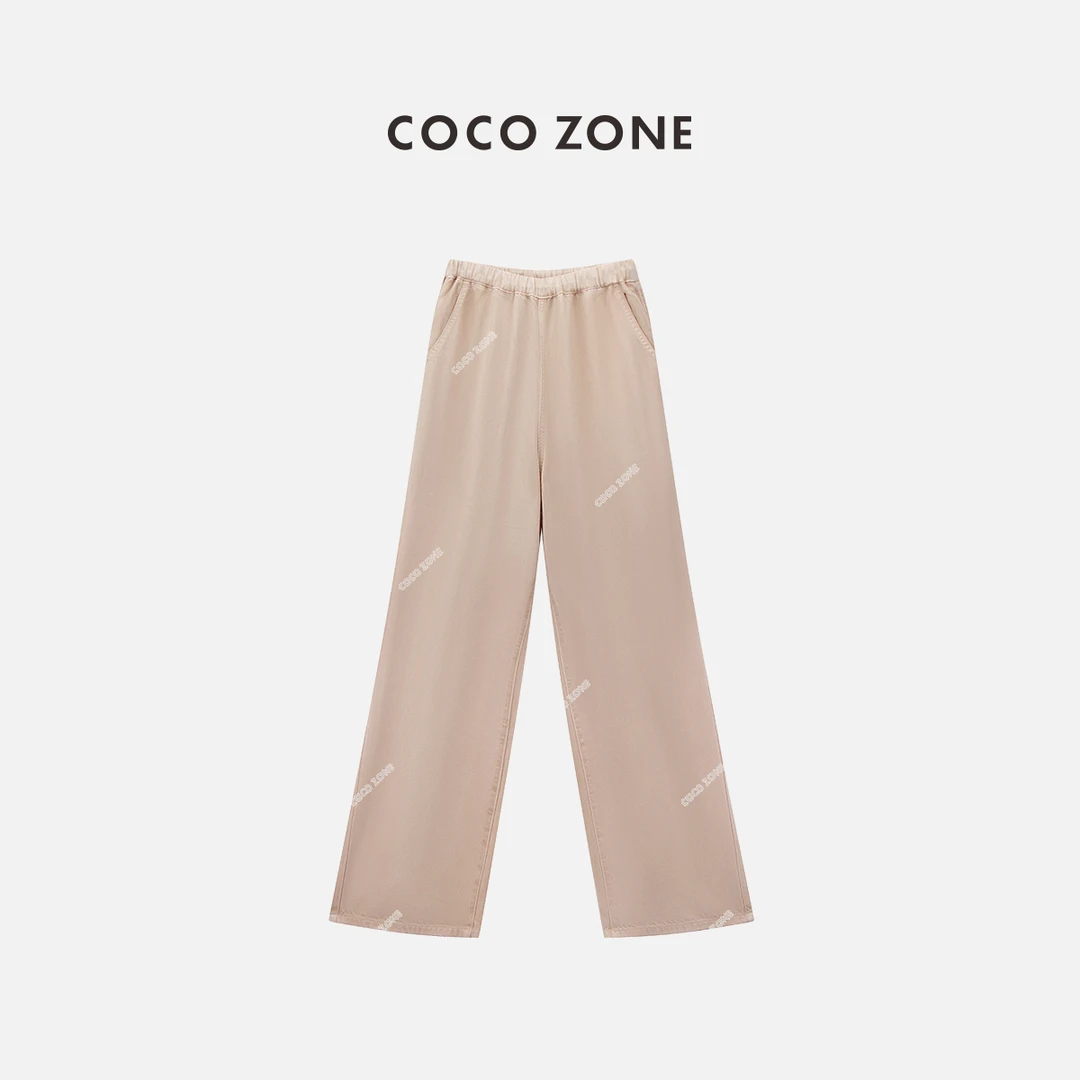 COCO ZONE 刘一一"夏日冰粉"100莱赛尔松紧腰直筒牛仔裤CC1B1177