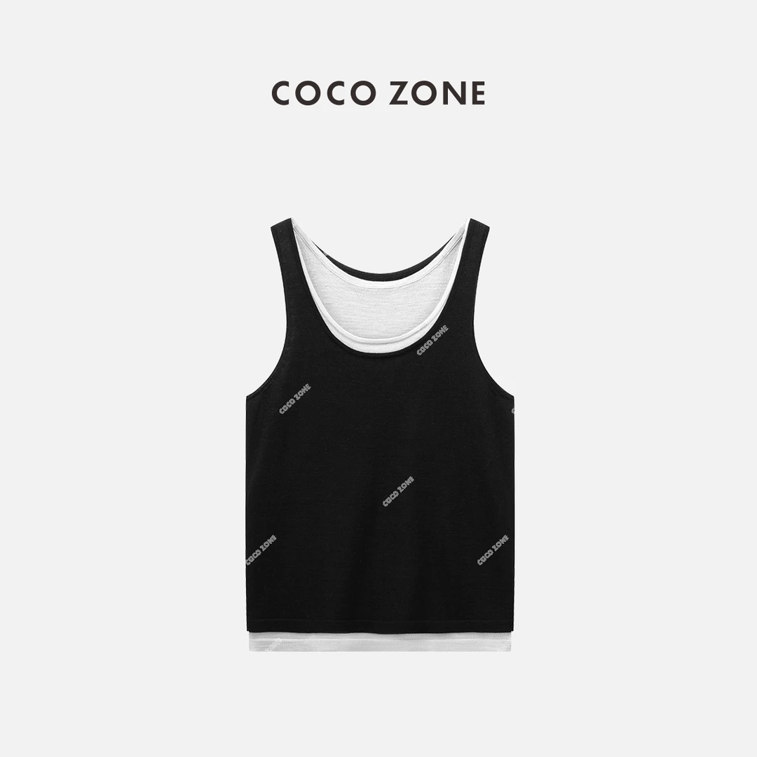 COCO ZONE 刘一一"卢比"100绵羊毛拼色无袖毛针织衫上衣CC2B0531