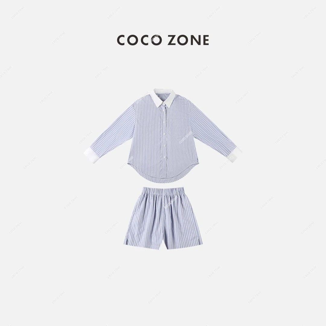 COCO ZONE 刘一一 通勤风气质撞色条纹衬衫+显瘦裤子23C18883