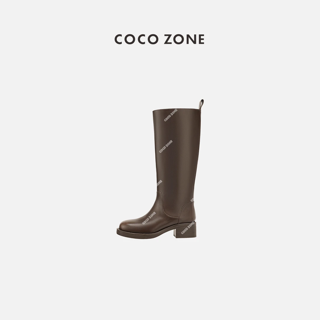 COCO ZONE 刘一一 “高定系列”秋冬粗跟高筒真皮长靴23C30341