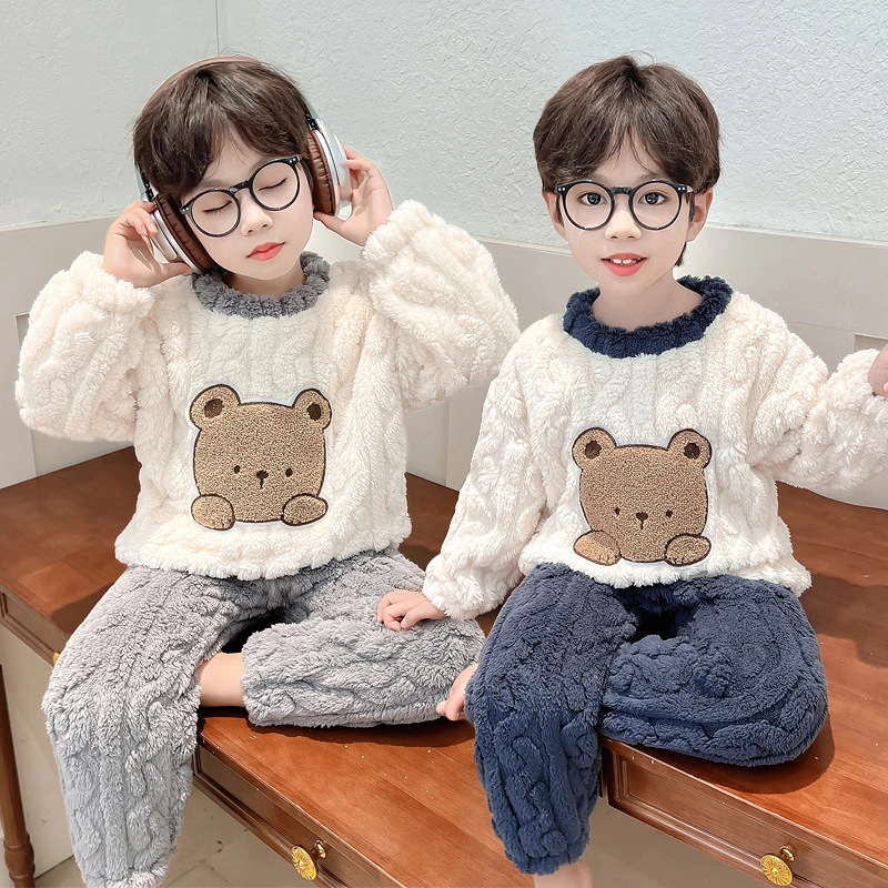儿童睡衣珊瑚绒秋冬季加厚男童冬款法兰绒套装男孩宝宝卡通家居服
