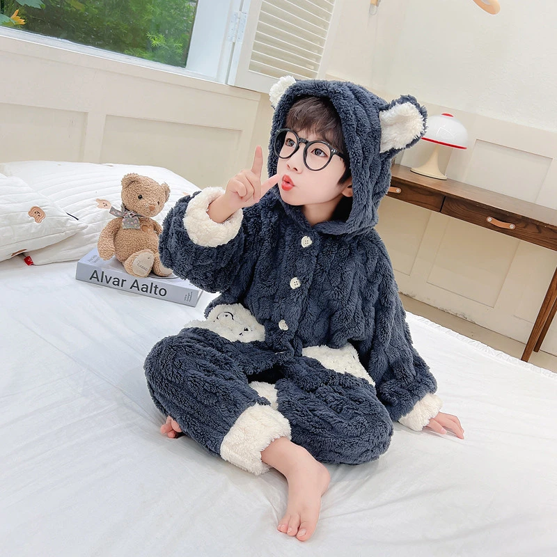 男童睡衣秋冬季法兰绒加厚珊瑚绒2023新款儿童家居服套装宝宝男孩