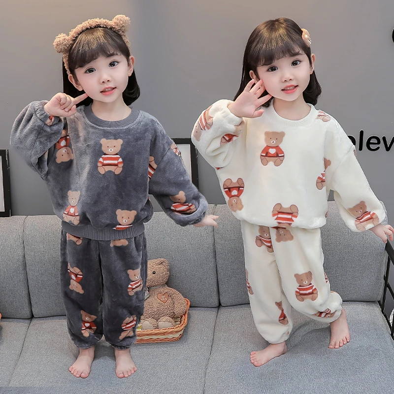 儿童睡衣秋冬季珊瑚绒套装女宝宝保暖家居服女童法兰绒中小童卡通