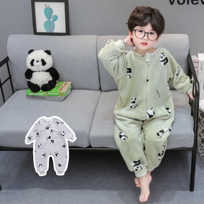 法兰绒睡袋婴儿秋冬款宝宝连体睡衣加厚男女儿童珊瑚绒冬季防踢被