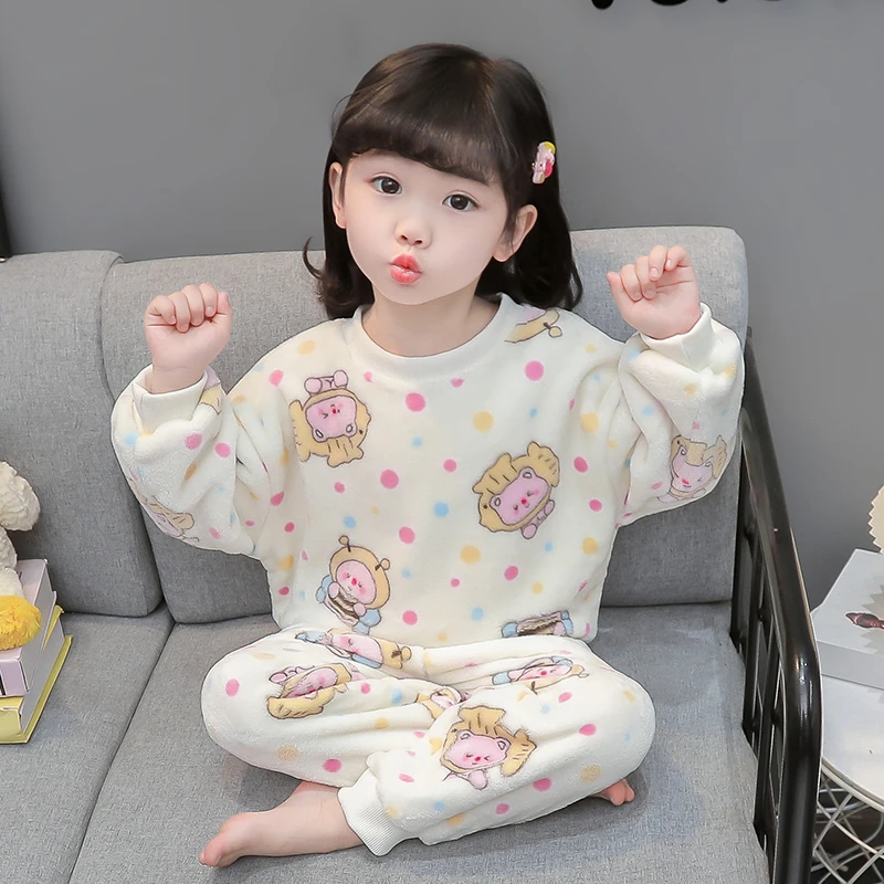 女童睡衣法兰绒秋冬季2024加绒套装宝宝珊瑚绒分体保暖公主家居服