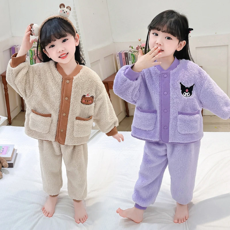女童睡衣珊瑚绒2025新款儿童女孩法兰绒家居服女儿童睡衣秋冬款