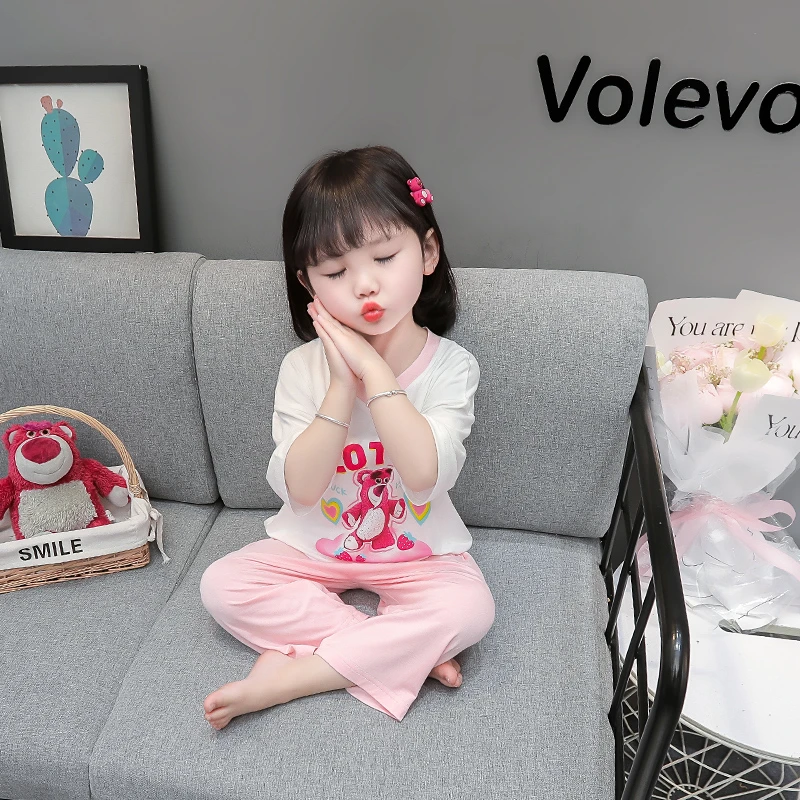 儿童睡衣夏季薄款莫代尔套装女童家居服婴儿小童女孩宝宝空调服女
