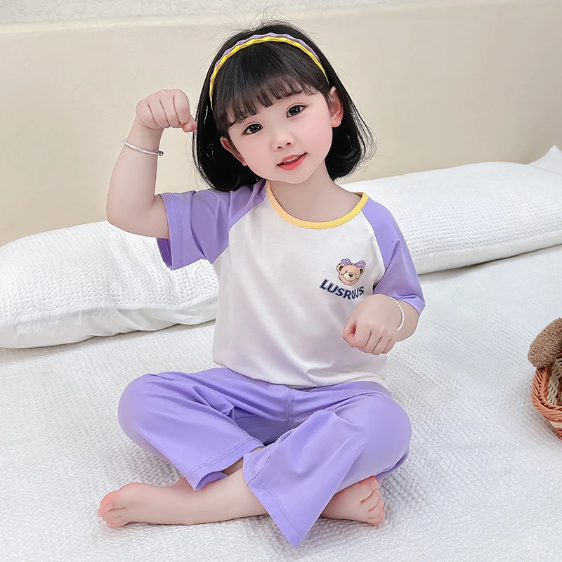 女童纯棉睡衣夏款卡通可爱女孩宝宝空调服夏季儿童短袖家居服套装