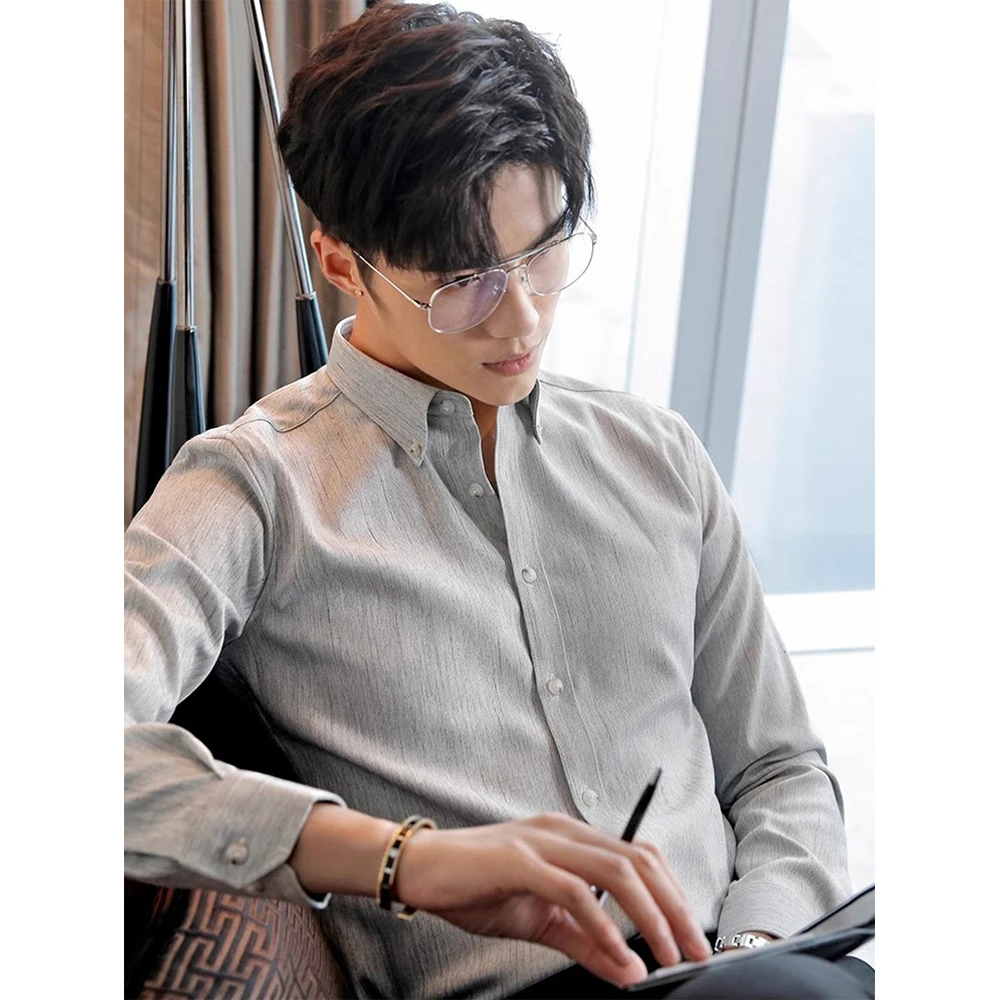 衬衫男长袖高级感男装商务休闲衬衣修身免烫百搭条纹上衣 JSH1160