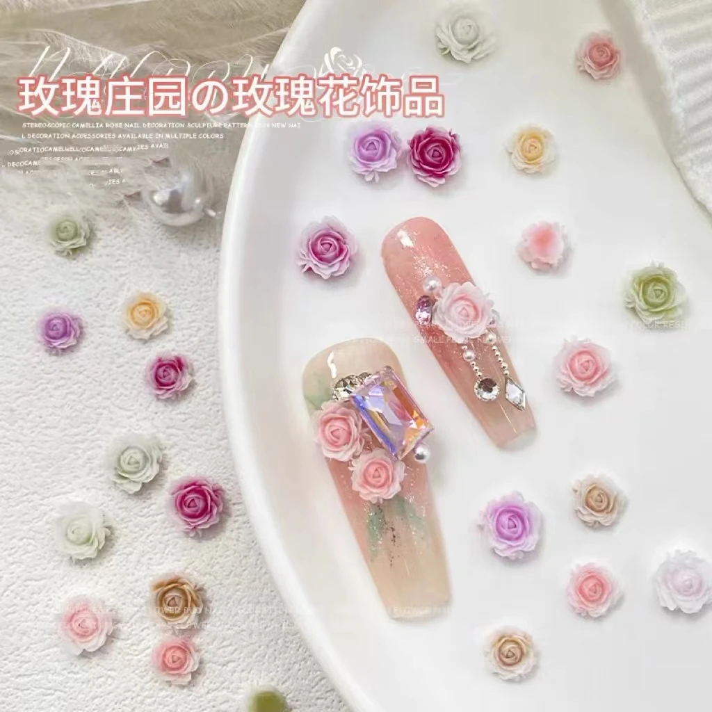 精品树脂月季玫瑰花大小颜色混装美甲饰品