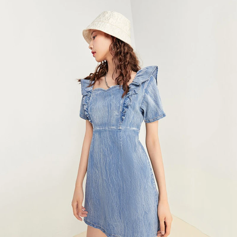 Z653肌理感牛仔连衣裙