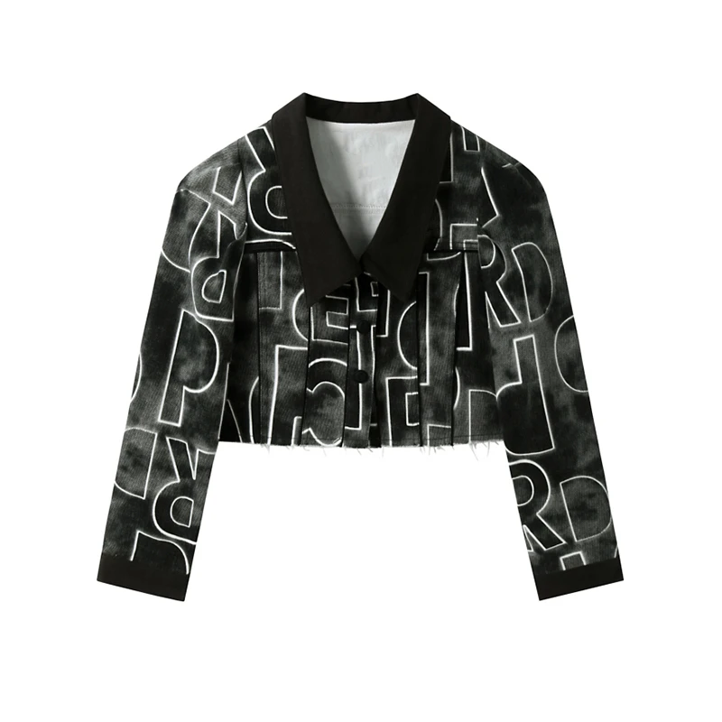 Z187时尚满印牛仔外套