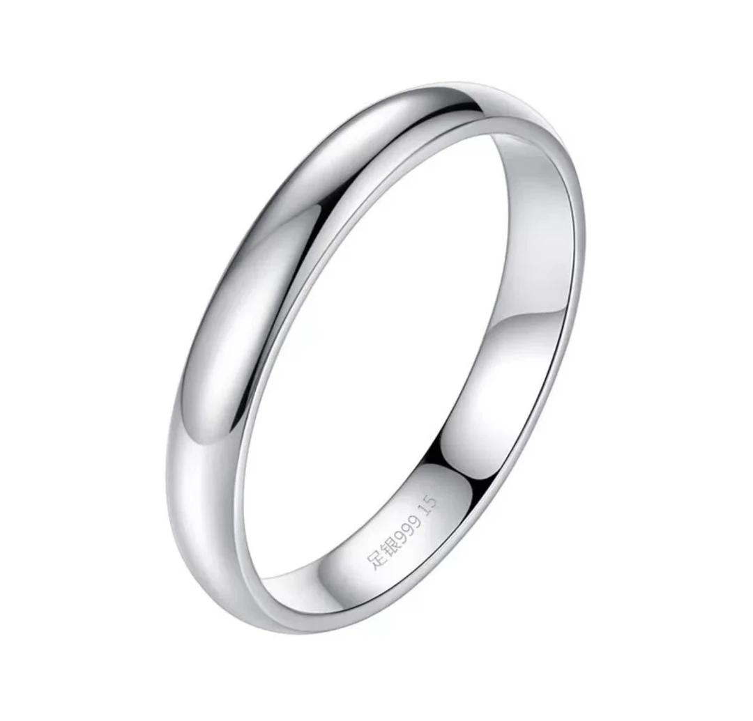 足银戒指 足银999光面闭口银戒指男女纯银情侣一对戒指简约素圈