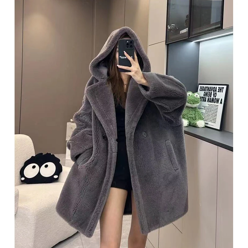 【所姿】新款冬款连帽【泰迪】时尚宽松休闲女士羊毛外套SZ-2372